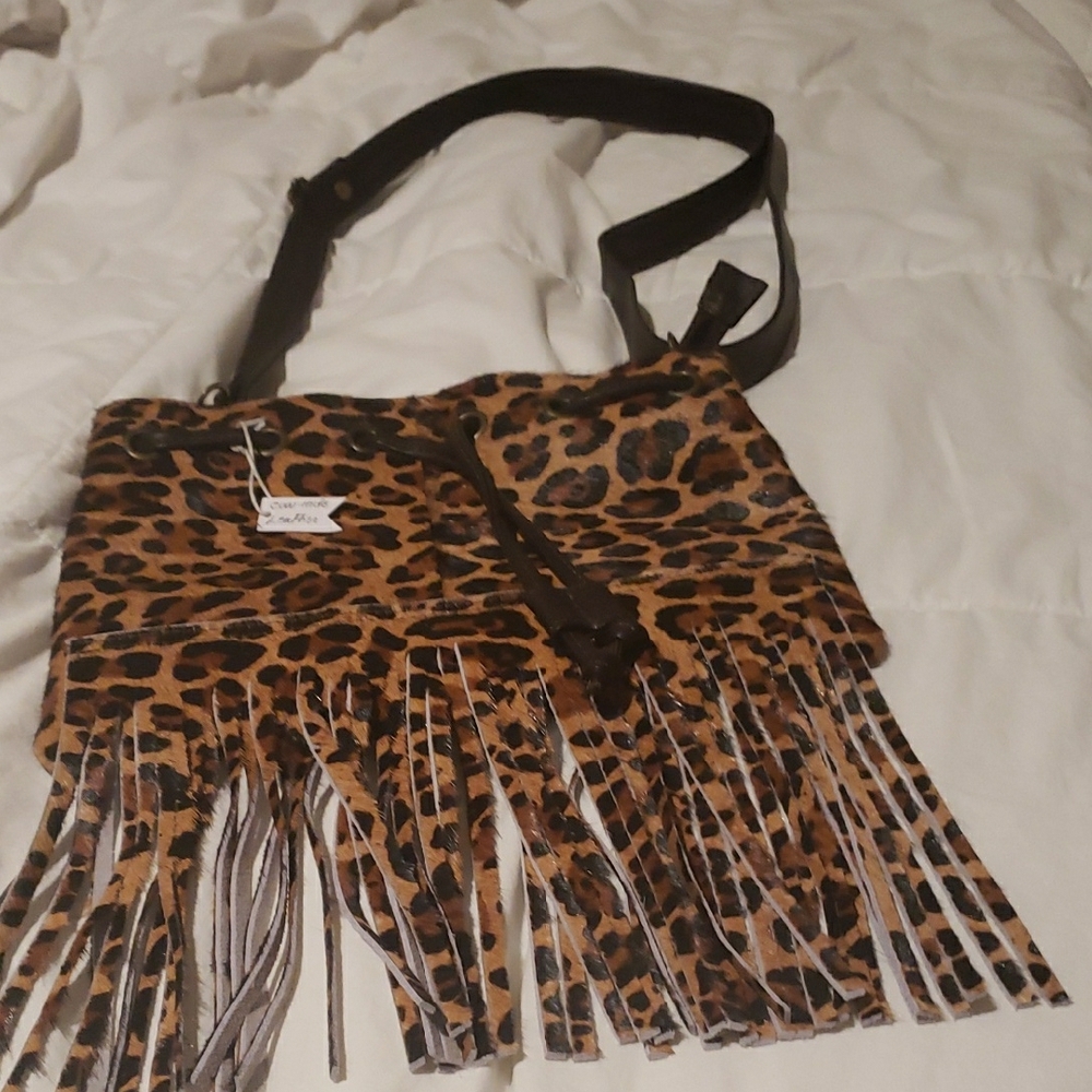 Others Follow Leopard Print Crossbody Bag with Fringe